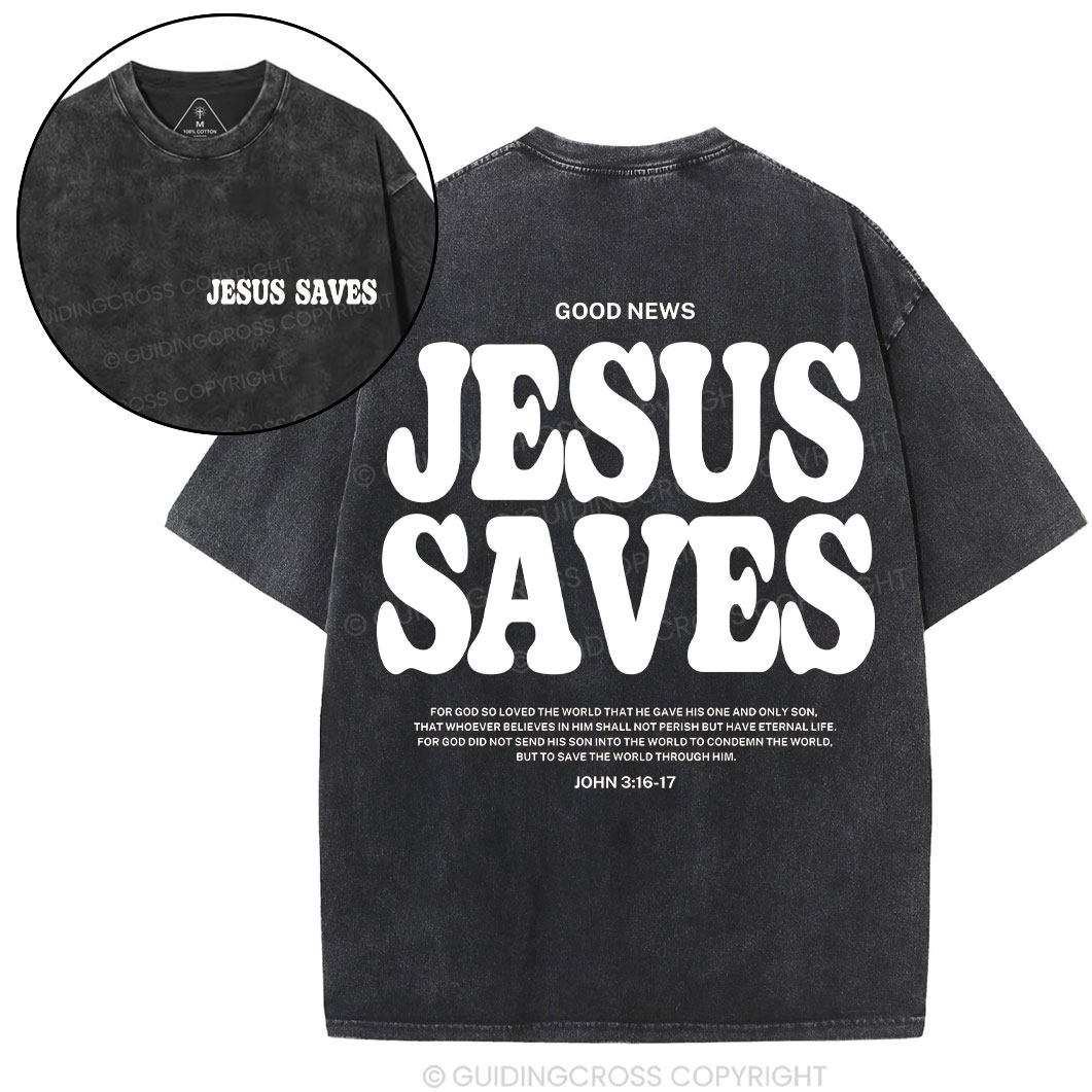 Jesus Saves Christian Washed T-Shirt