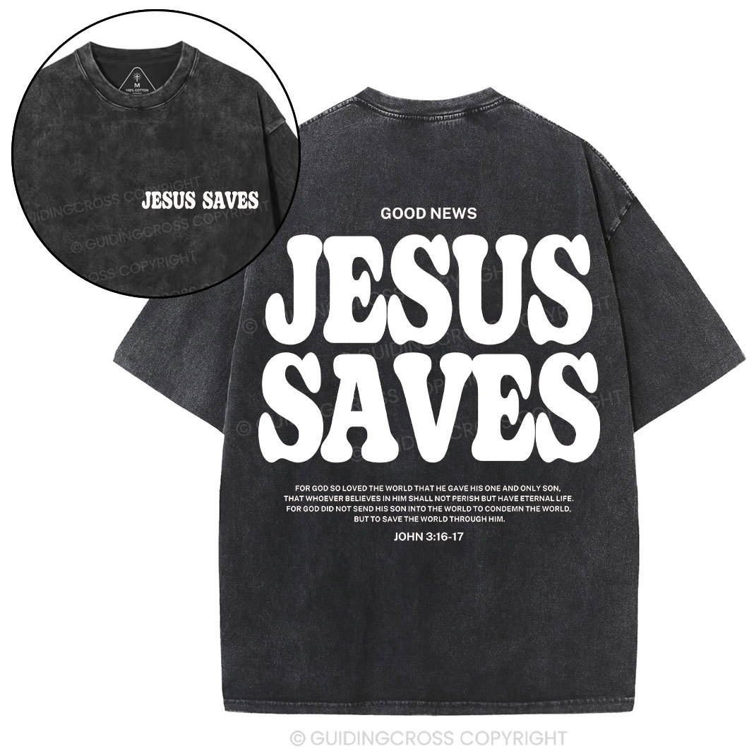 Jesus Saves Christian Washed T-Shirt