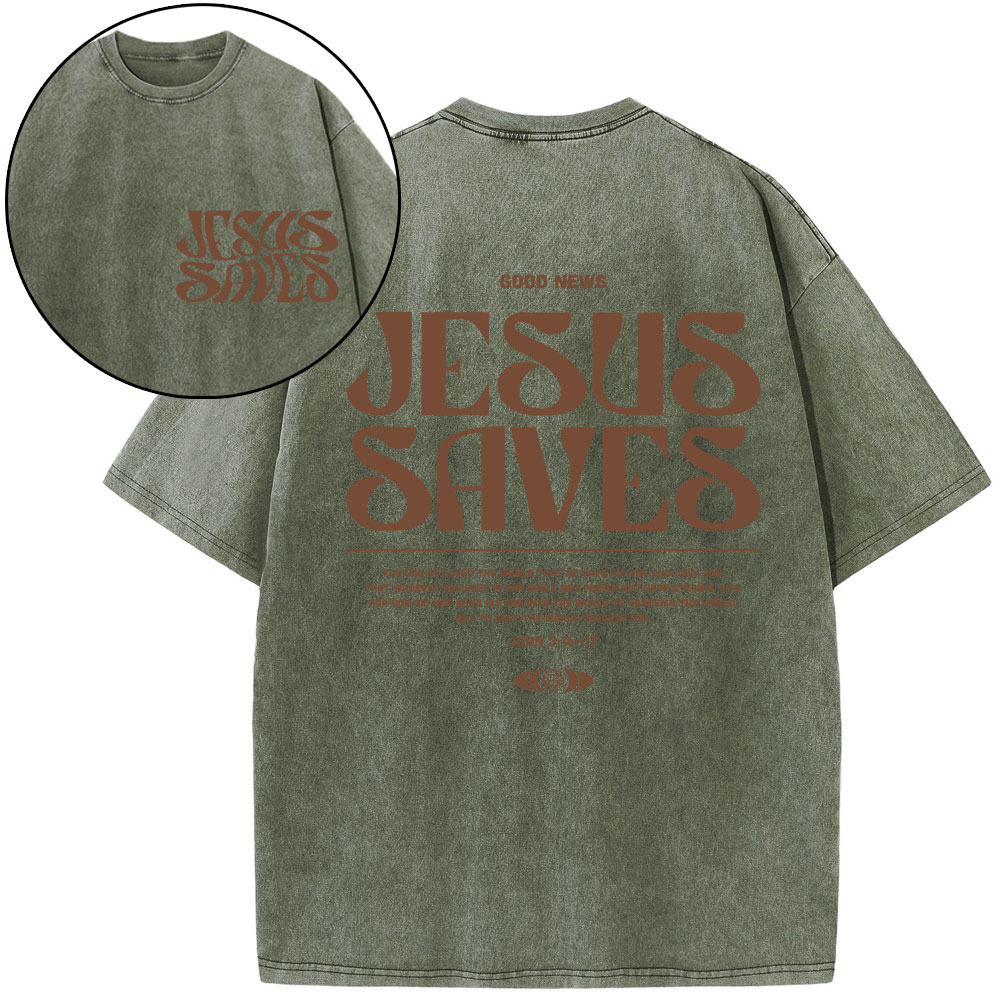 Jesus Saves Christian Washed T-Shirt