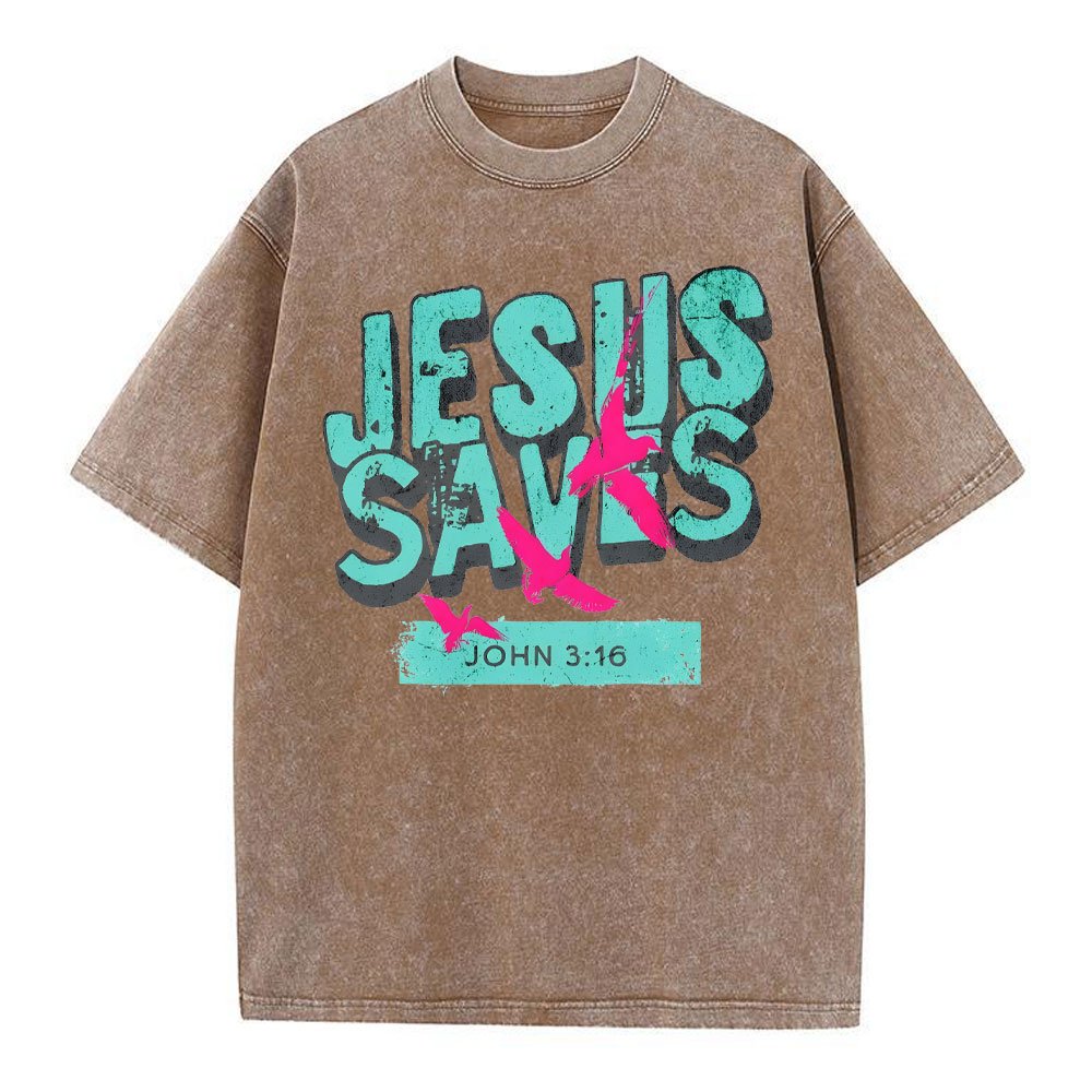 Jesus Saves Christian Washed T-Shirt