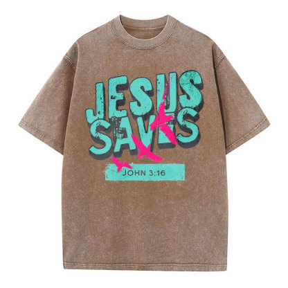 Jesus Saves Christian Washed T-Shirt