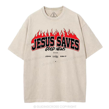 Jesus Saves Christian Washed T-Shirt