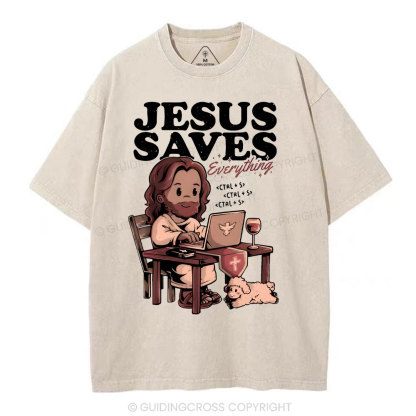 Jesus Saves Christian Washed T-Shirt