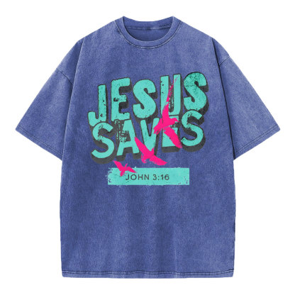 Jesus Saves Christian Washed T-Shirt