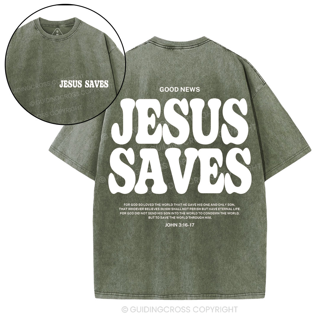 Jesus Saves Christian Washed T-Shirt