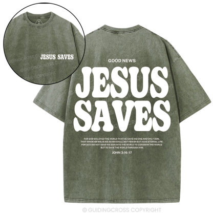 Jesus Saves Christian Washed T-Shirt