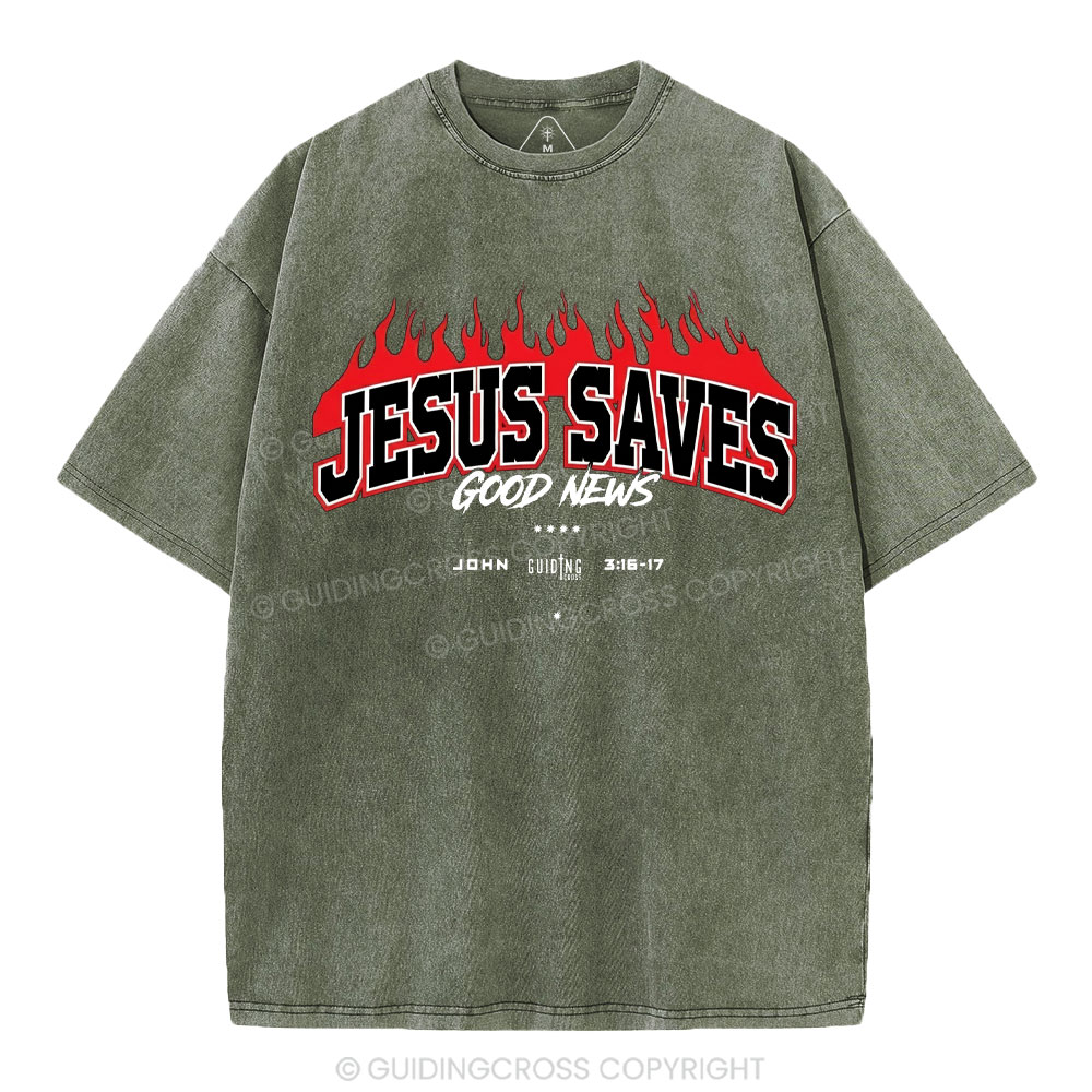 Jesus Saves Christian Washed T-Shirt