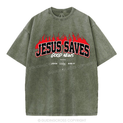 Jesus Saves Christian Washed T-Shirt