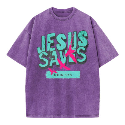 Jesus Saves Christian Washed T-Shirt
