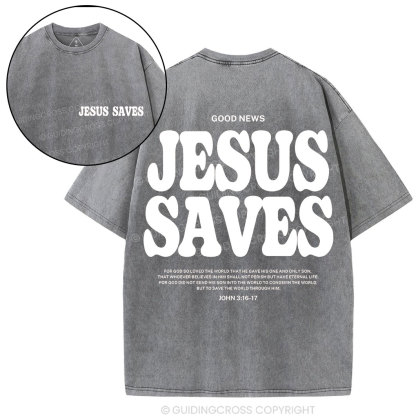 Jesus Saves Christian Washed T-Shirt