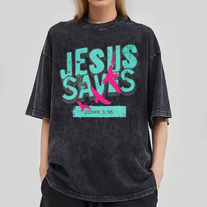 Jesus Saves Christian Washed T-Shirt