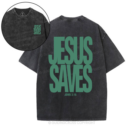 Jesus Saves  Christian Washed T-Shirt