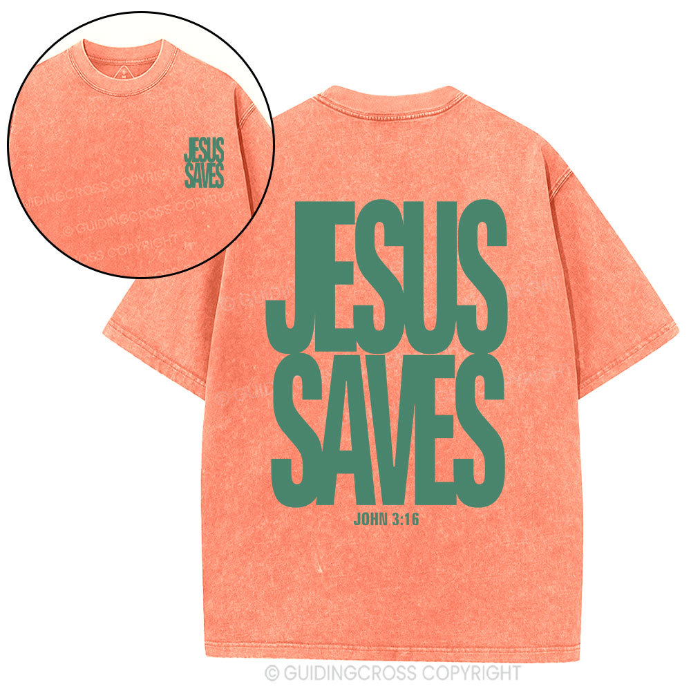 Jesus Saves  Christian Washed T-Shirt