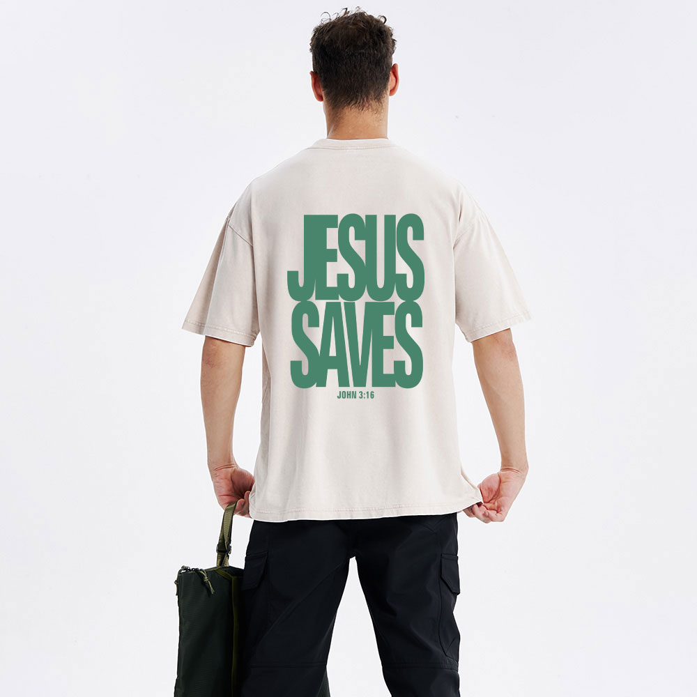 Jesus Saves  Christian Washed T-Shirt