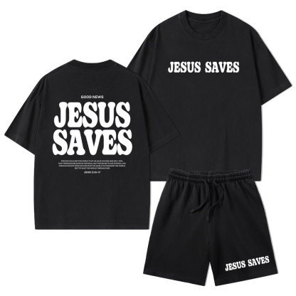 Jesus Saves Christian Washed T-Shirt & Shorts
