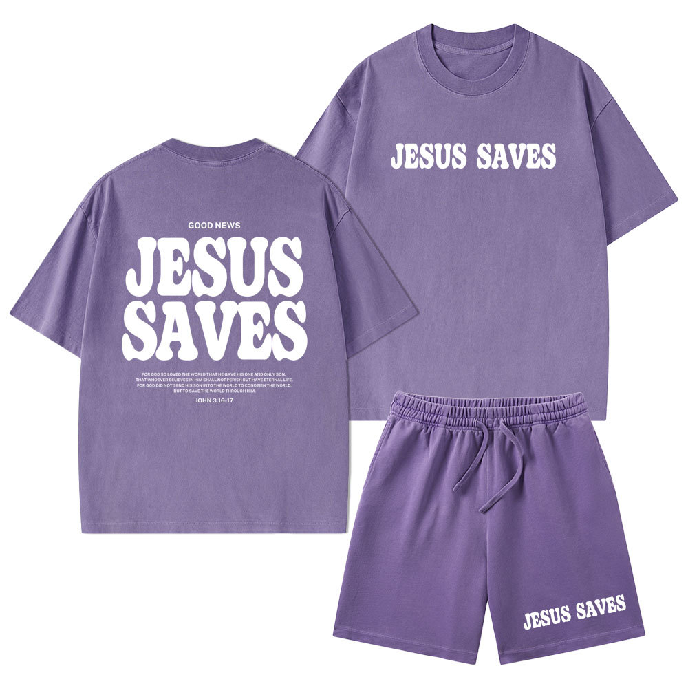 Jesus Saves Christian Washed T-Shirt & Shorts