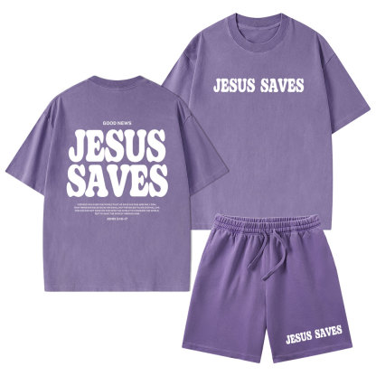 Jesus Saves Christian Washed T-Shirt & Shorts