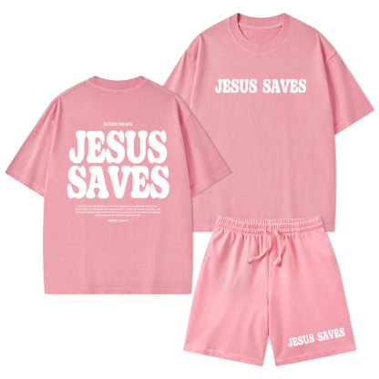 Jesus Saves Christian Washed T-Shirt & Shorts
