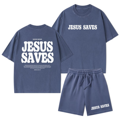 Jesus Saves Christian Washed T-Shirt & Shorts