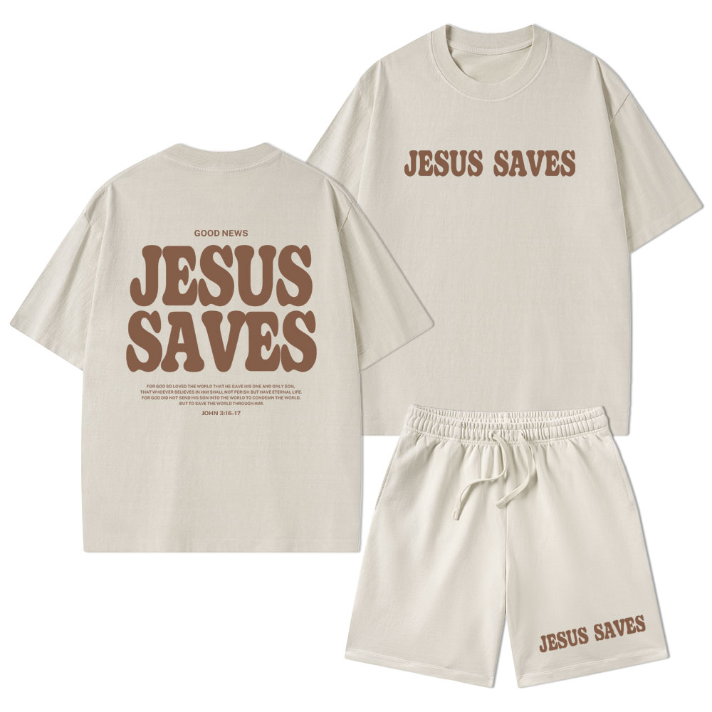 Jesus Saves Christian Washed T-Shirt & Shorts