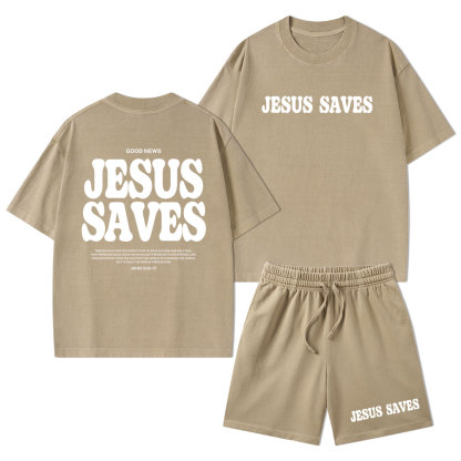 Jesus Saves Christian Washed T-Shirt & Shorts