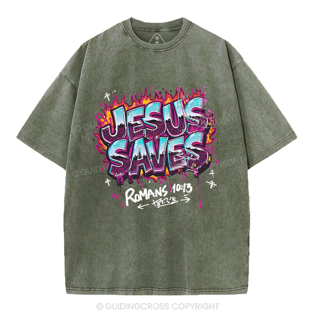 Jesus Saves Christian Washed T-Shirt