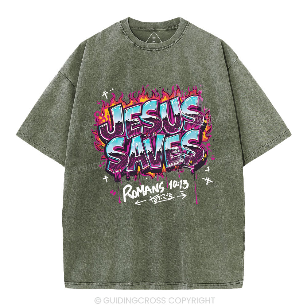 Jesus Saves Christian Washed T-Shirt