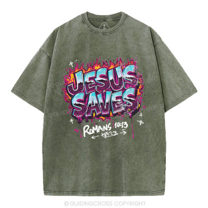 Jesus Saves Christian Washed T-Shirt