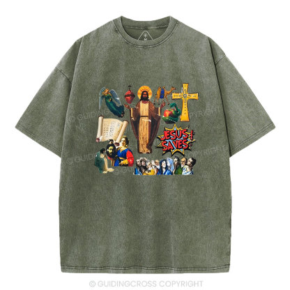 Jesus Saves Christian Washed T-Shirt