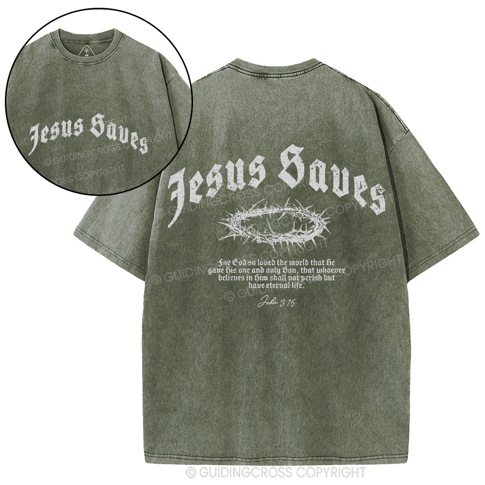 Jesus Saves Christian Washed T-Shirt