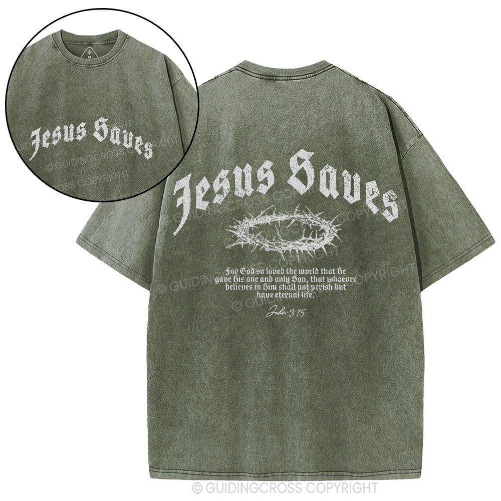 Jesus Saves Christian Washed T-Shirt