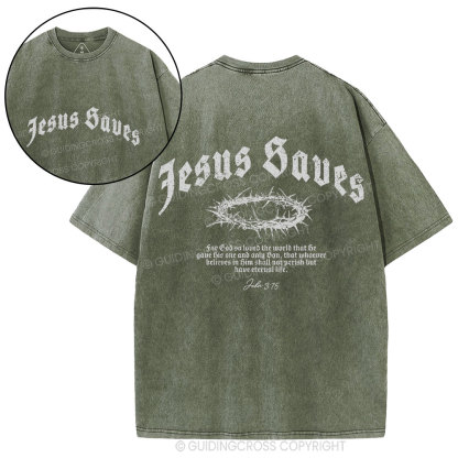 Jesus Saves Christian Washed T-Shirt