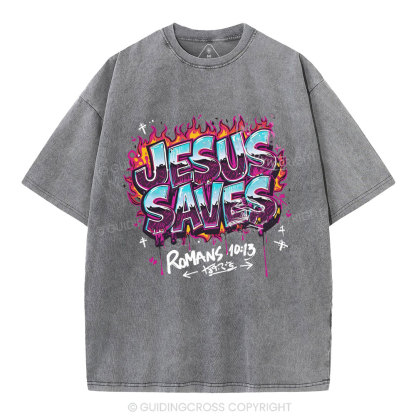 Jesus Saves Christian Washed T-Shirt
