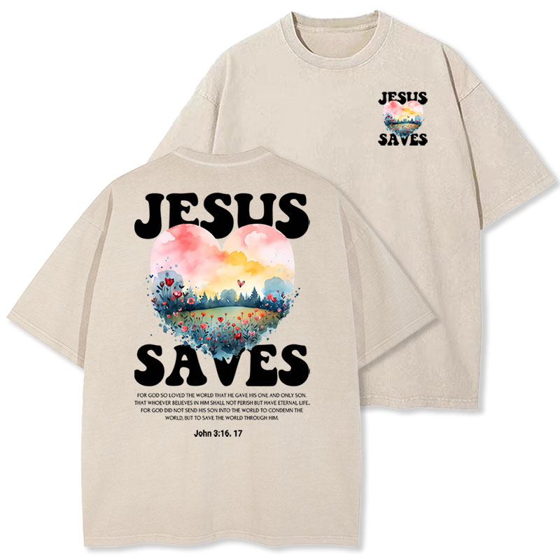 Jesus Saves Christian Washed T-shirt Sale - GuidingCross