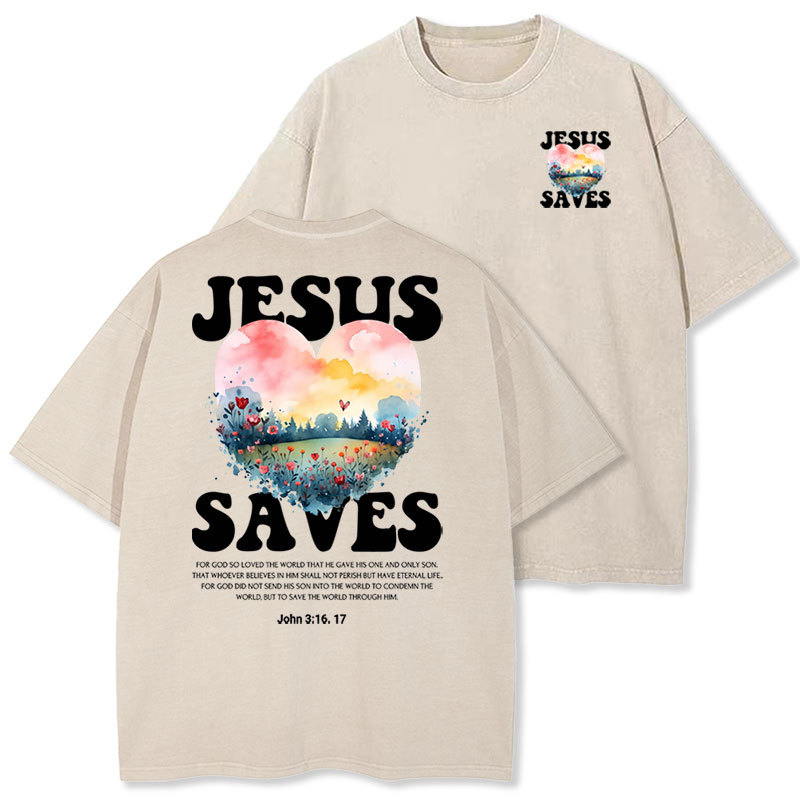 Jesus Saves Christian Washed T-shirt Sale - GuidingCross