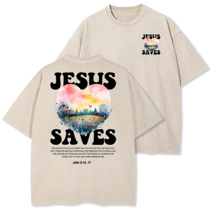Jesus Saves Christian Washed T-shirt