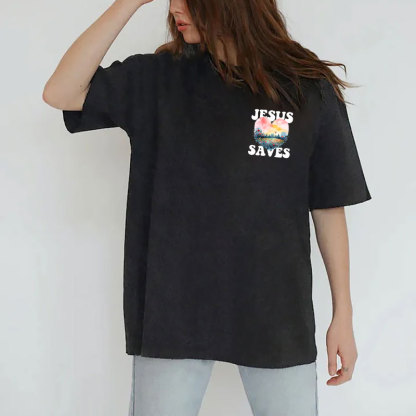 Jesus Saves Christian Washed T-shirt