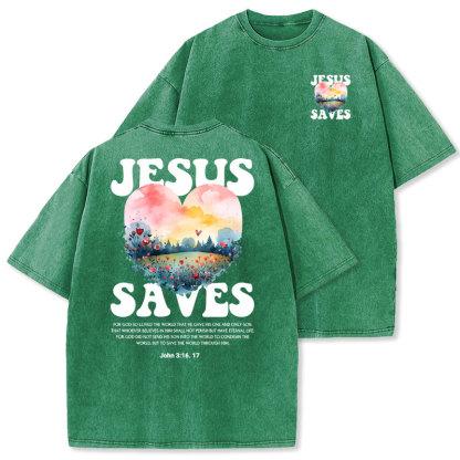 Jesus Saves Christian Washed T-shirt