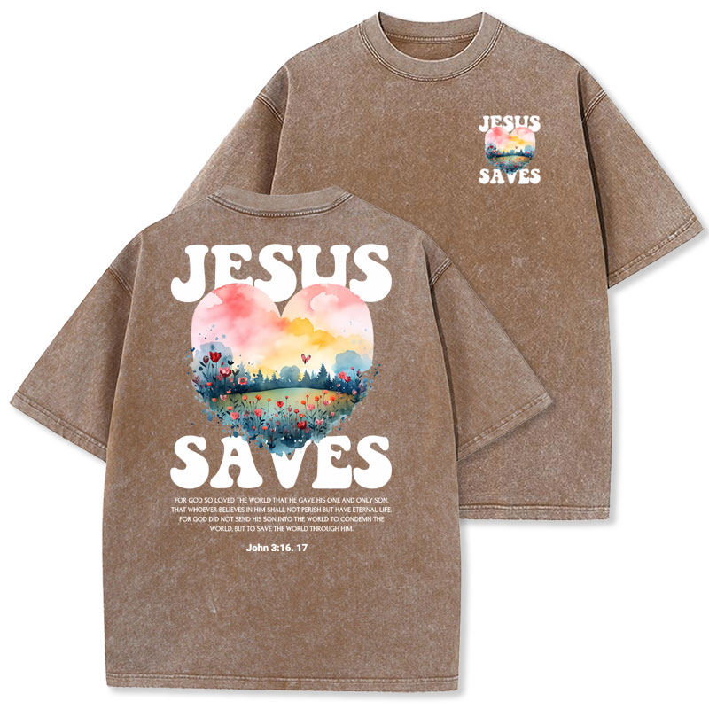 Jesus Saves Christian Washed T-shirt