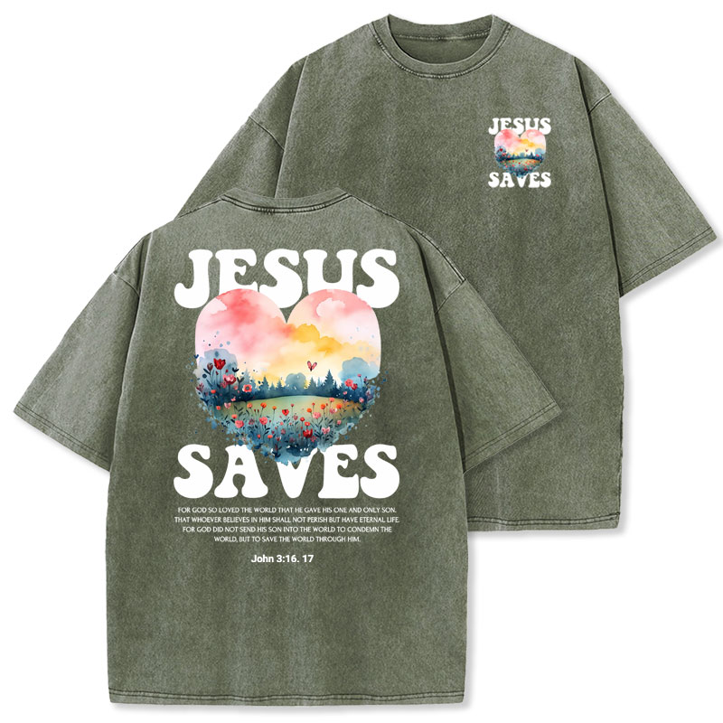Jesus Saves Christian Washed T-shirt