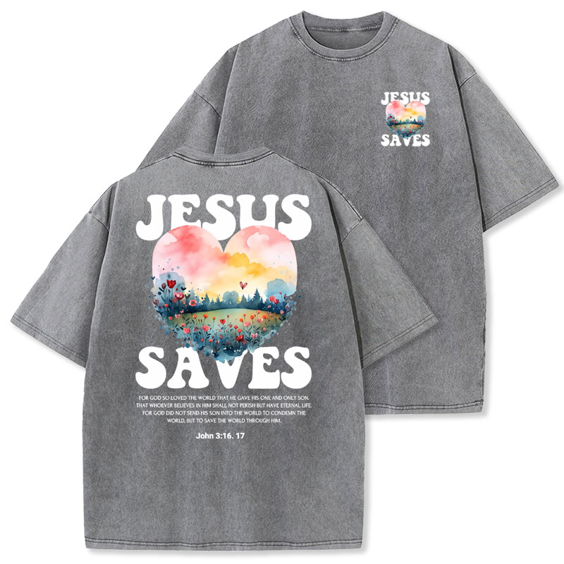 Jesus Saves Christian Washed T-shirt