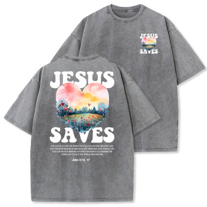 Jesus Saves Christian Washed T-shirt