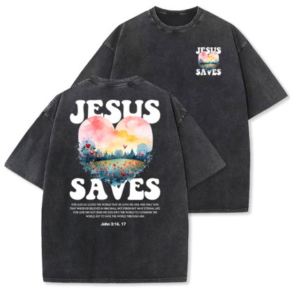Jesus Saves Christian Washed T-shirt