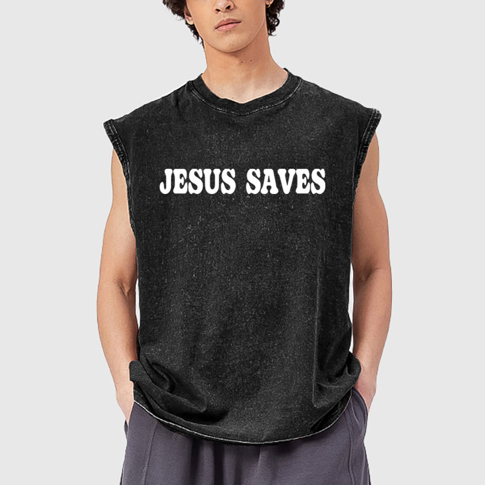 Jesus Saves Christian Washed Tank Top