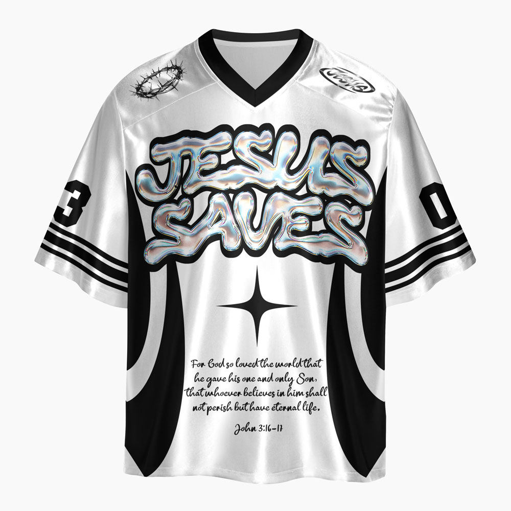 Jesus Saves Oversized Shiny V-Neck Christian Jersey & Shorts Sale