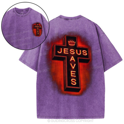 Jesus Saves Red Light Cross Christian Washed T-Shirt