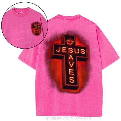 Jesus Saves Red Light Cross Christian Washed T-Shirt