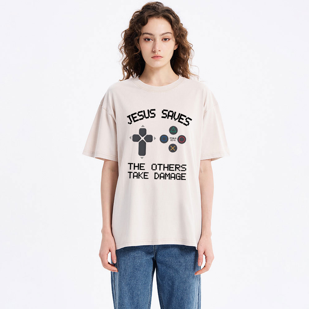 Jesus Saves The Others Take Damage Christian Washed T-Shirt