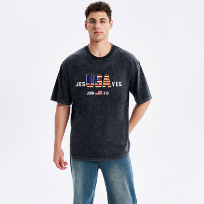 Jesus Saves USA Christian Washed T-Shirt