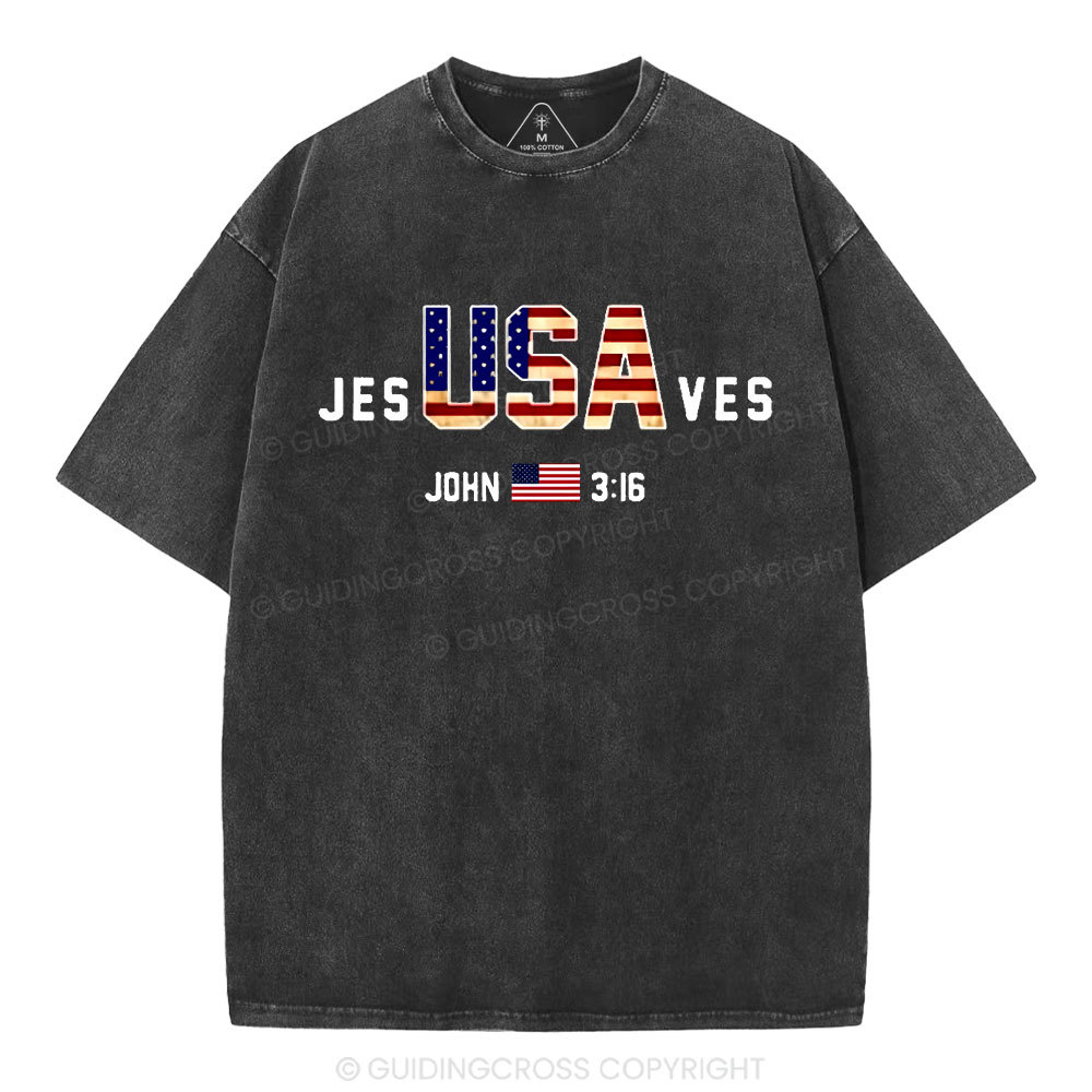 Jesus Saves USA Christian Washed T-Shirt